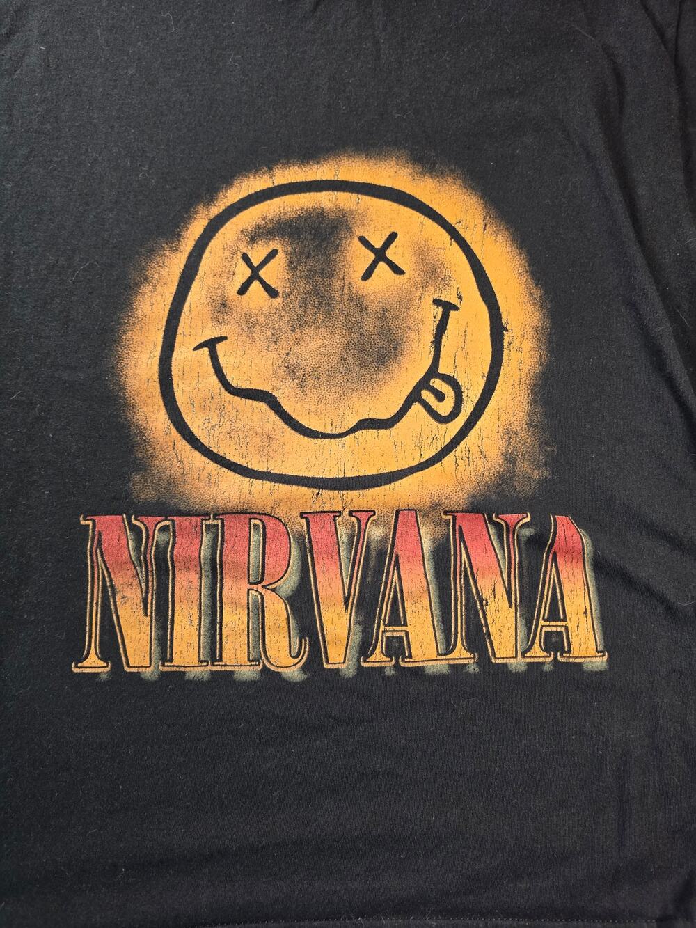 Nirvana Smiley Grunge Graphic T-Shirt Black Faded